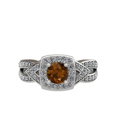 Aurora Yüzük - Dumanlı kuvars ve pırlanta 14 ayar beyaz altın yüzük (0.414 karat) #15wp5io