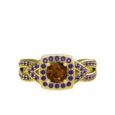 Aurora Yüzük - Dumanlı kuvars ve ametist 14 ayar altın yüzük #161myls