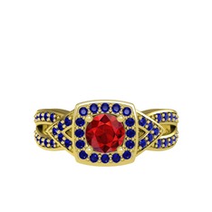 Garnet ve lab safir 925 ayar altın kaplama gümüş yüzük