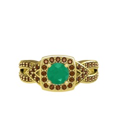 Aurora Yüzük - Kök zümrüt ve dumanlı kuvars 14 ayar altın yüzük #175lny7