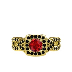 Garnet ve siyah zirkon 18 ayar altın yüzük