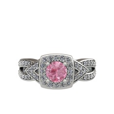 Pembe kuvars ve pırlanta 8 ayar beyaz altın yüzük (0.414 karat)