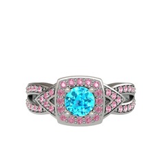 Aurora Yüzük - Akuamarin ve pembe kuvars 14 ayar beyaz altın yüzük #182bpvv