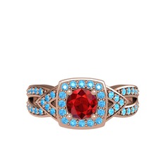 Garnet ve akuamarin 18 ayar rose altın yüzük