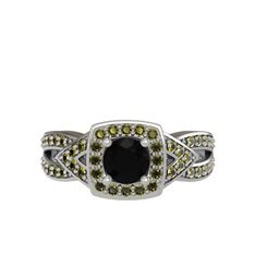 Siyah zirkon ve peridot 925 ayar gümüş yüzük