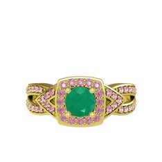 Kök zümrüt ve pembe kuvars 8 ayar altın yüzük