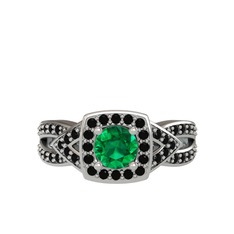 Aurora Yüzük - Yeşil kuvars ve siyah zirkon 18 ayar beyaz altın yüzük #191dd2n