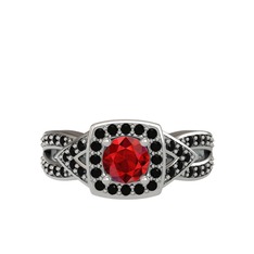 Garnet ve siyah zirkon 18 ayar beyaz altın yüzük