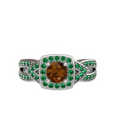 Dumanlı kuvars ve yeşil kuvars 14 ayar beyaz altın yüzük