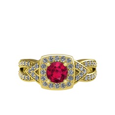 Rodolit garnet ve swarovski 8 ayar altın yüzük