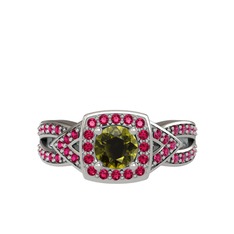 Peridot ve rodolit garnet 14 ayar beyaz altın yüzük