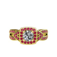 Beyaz zirkon ve rodolit garnet 8 ayar altın yüzük