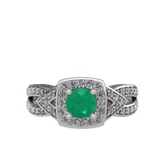 Aurora Yüzük - Kök zümrüt ve beyaz zirkon 18 ayar beyaz altın yüzük #1c8363r