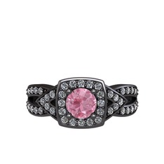 Aurora Yüzük - Pembe kuvars ve beyaz zirkon 925 ayar siyah rodyum kaplama gümüş yüzük #1ckr5za