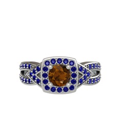 Aurora Yüzük - Dumanlı kuvars ve lab safir 8 ayar beyaz altın yüzük #1cm1t80