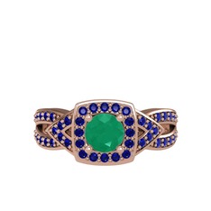 Aurora Yüzük - Kök zümrüt ve lab safir 8 ayar rose altın yüzük #1dq98jj