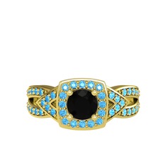 Aurora Yüzük - Siyah zirkon ve akuamarin 925 ayar altın kaplama gümüş yüzük #1dwaplb
