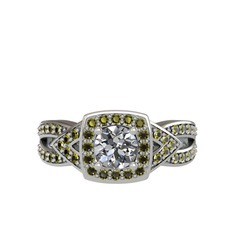 Aurora Yüzük - Swarovski ve peridot 8 ayar beyaz altın yüzük #1fcxk44