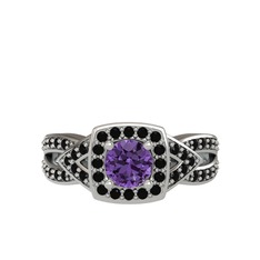 Ametist ve siyah zirkon 14 ayar beyaz altın yüzük