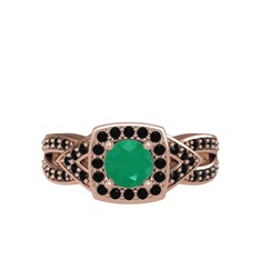 Kök zümrüt ve siyah zirkon 14 ayar rose altın yüzük