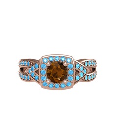 Dumanlı kuvars ve akuamarin 8 ayar rose altın yüzük
