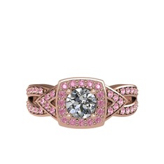 Swarovski ve pembe kuvars 18 ayar rose altın yüzük