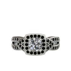 Swarovski ve siyah zirkon 18 ayar beyaz altın yüzük