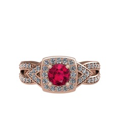 Rodolit garnet ve swarovski 14 ayar rose altın yüzük