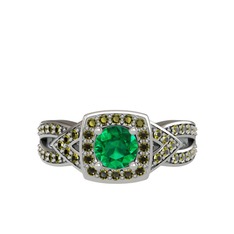 Yeşil kuvars ve peridot 18 ayar beyaz altın yüzük