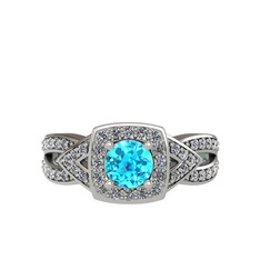 Aurora Yüzük - Akuamarin ve pırlanta 925 ayar gümüş yüzük (0.414 karat) #1irycrh