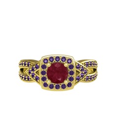 Kök yakut ve ametist 18 ayar altın yüzük