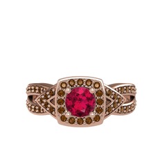 Rodolit garnet ve dumanlı kuvars 8 ayar rose altın yüzük
