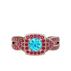 Akuamarin ve rodolit garnet 8 ayar rose altın yüzük
