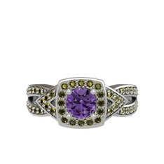 Ametist ve peridot 925 ayar gümüş yüzük