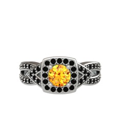 Aurora Yüzük - Sitrin ve siyah zirkon 925 ayar gümüş yüzük #1nzb7is