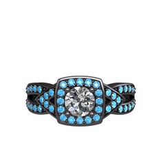 Aurora Yüzük - Swarovski ve akuamarin 925 ayar siyah rodyum kaplama gümüş yüzük #1pfkhgb