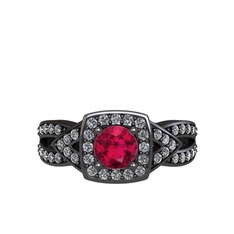 Aurora Yüzük - Rodolit garnet ve swarovski 925 ayar siyah rodyum kaplama gümüş yüzük #1q2s6x2
