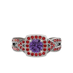 Aurora Yüzük - Ametist ve garnet 8 ayar beyaz altın yüzük #1r1nccw