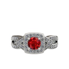 Garnet ve beyaz zirkon 8 ayar beyaz altın yüzük