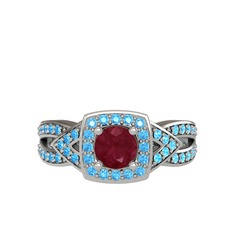 Aurora Yüzük - Kök yakut ve akuamarin 18 ayar beyaz altın yüzük #1t8kgvb