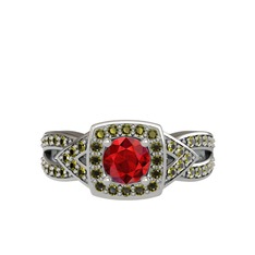 Garnet ve peridot 14 ayar beyaz altın yüzük