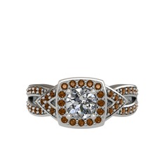 Aurora Yüzük - Swarovski ve dumanlı kuvars 8 ayar beyaz altın yüzük #1tx22rt