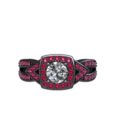 Aurora Yüzük - Swarovski ve rodolit garnet 925 ayar siyah rodyum kaplama gümüş yüzük #1uanzrk