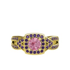 Aurora Yüzük - Pembe kuvars ve ametist 925 ayar altın kaplama gümüş yüzük #1uazd7m