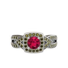 Aurora Yüzük - Rodolit garnet ve peridot 18 ayar beyaz altın yüzük #1ust8mt