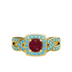 Aurora Yüzük - Kök yakut ve akuamarin 925 ayar altın kaplama gümüş yüzük #1v5ffvq