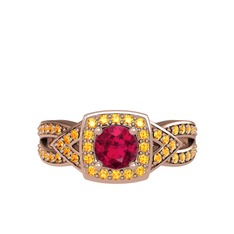 Rodolit garnet ve sitrin 14 ayar rose altın yüzük