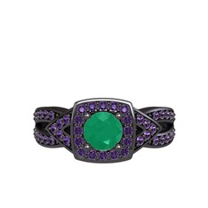 Aurora Yüzük - Kök zümrüt ve ametist 925 ayar siyah rodyum kaplama gümüş yüzük #1w146rm