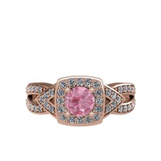 Pembe kuvars ve swarovski 14 ayar rose altın yüzük