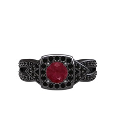 Aurora Yüzük - Kök yakut ve siyah zirkon 925 ayar siyah rodyum kaplama gümüş yüzük #1ws2vj3